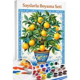 Aren Design Sayılarla Boyama Çerçeveli Hobi Seti Numaralı Tuval Fırça Boya Dahil Limon Çiçeği 40X50