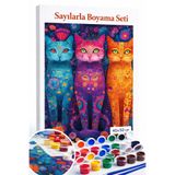Aren Design Sayılarla Boyama Çerçeveli Hobi Seti Numaralı Tuval Fırça Boya Dahil Üç Kedi 40X50CM