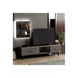 Aren Işıklı Tv Ünitesi – Duvara Monte Raflı, Gold Detaylı Modern Tasarım Antrasit