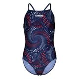 ARENA Girl's Fireflow SwimSuit Lightdrop Back Kız Çocuk Yüzücü Mayo, 10-11 Yaş, 010406400, Navy Team Red White Blue, Kız çocuk