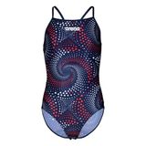 ARENA Girl's Fireflow SwimSuit Lightdrop Back Kız Çocuk Yüzücü Mayo, 8-9 Yaş, 010406400, Navy Team Red White Blue, Kız çocuk