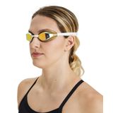 Arena Unisex Yetişkin Hava Hızı Buğu Önleyici Yarış Yüzme Gözlüğü Erkekler ve Kadınlar için Özel Hava Mühürleri Teknoloji Ayna Lens, Sarı Bakır/Altın