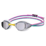 ARENA Unisex Yetişkin Python Yarış Yüzme Gözlüğü Erkekler ve Kadınlar için Buğu Önleyici Ayna Lens Max Konfor Çift Kayış, Gümüş/Beyaz/Fuşya