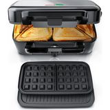 Arendo 3'ü 1 Arada Waffle ve Sandviç Makinesi, Çıkarılabilir Yapışmaz Plaka, 1200W Güç, Paslanmaz Çelik - Gri