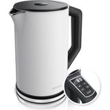 Arendo - 5'li Adımlarla 40-100 Derece Sıcaklık Ayarlı Paslanmaz Çelik Su Isıtıcısı - Çift Cidarlı Tasarım - Model Elegant - 1,5 Litre - 2200 W - Sıcaklık Göstergeli Çay Makinesi - Gs - Beyaz