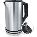 Arendo - 5'li Adımlarla 40-100 Derece Sıcaklık Ayarlı Paslanmaz Çelik Su Isıtıcısı - Çift Duvar Tasarımı - Model Elegant - 1,5 Litre - 2200 W - Sıcaklık Göstergeli Çaydanlık - Parlak Gümüş - Gri