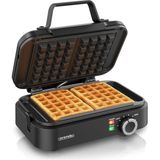 Arendo Çiftli Waffle Makinesi 1200W Belçika Waffle, Termostat, Yapışmaz Kaplama - Siyah