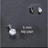 Ares Collection 316L Cerrahi Çelik Büyük Boy Zirkon Tek Taş Tragus Helix Conch Kıkırdak Lobe Uyumlu Labret Piercing - 8mm - Gümüş