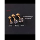 Ares Collection 316L Cerrahi Zirkon Tek Taş Tragus Helix Conch Kıkırdak Lobe Uyumlu 5 mm Gold Piercing