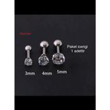 Ares Collection 316L Cerrahi Zirkon Tek Taş Tragus Helix Conch Kıkırdak Lobe Uyumlu 5 mm Gümüş Piercing