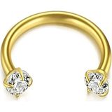Ares Collection Cerrahi Çelik Iki Ucu Taşlı Tragus Helix Kıkırdak Lobe Uyumlu Piercing Küpe - 6 mm - Altın