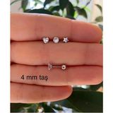 Ares Collection Cerrahi Çelik Paslanmaz Zirkon Taşlı 3 Lü Piercing Küpe Set - 4 mm - Gümüş