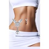 Ares Collection Cerrahi Çelik Ters Bar (Üstten Takmalı) Kelebek Göbek Piercingi - Gümüş