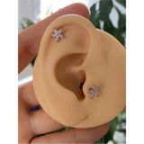 Ares Collection Cerrahi Çelik Zirkon Taşlı Önden Takmalı Arkası Düz Tragus Helix Kıkırdak Conch Lobe Piercing Küpe Lbrt - 6mm - Gümüş