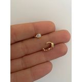 Ares Collection Zirkon Taşlı Mini Halka Piercing Altın Renkli 316L Cerrahi Çelik Uyumlu Damla Model