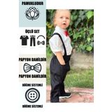 Ares Kids Fashion (3'LÜ SET SİYAH SALOPET BEYAZ GÖMLEK VE KIRMIZI PAPYON) Erkek Kız Hediye Set Çocuk Giyim