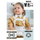 Ares Kids Fashion Kısa Beyaz Salopet Altın (GOLD) Rengi Gömlek Papyonlu Çocuk Ve Bebek Giyim Erkek Bayramlık Hediye