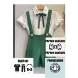 Ares Kids Fashion Kısa Salopet Takım Yeşil Gold Düğmeli Bebek Ve Çocuk Giyim Kız Ve Erkek