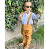 Ares Kids Fashion Salopet Takım Gömlek Papyon ve Salopet - 5 Yaş - Hardal - Beyaz