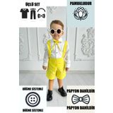 Ares Kids Fashion Sarı Kısa Salopet Ve Beyaz Gömlek Takım Erkek Kız Bayramlık Özel Günlük Çocuk Ve Bebek Giyim