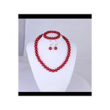 Arescollection 1.kalite parlak kırmızı 8 mm kadın yeniyıl inci kolye küpe bileklik set