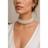 Arescollection 3 SIRA LÜX PARLAK CHOKER İNCİ KOLYE GÜMÜŞ RENK KLİPSLİ