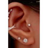 Arescollection Cerrahi Çelik Gümüş Renk Yıldız Tek Taş Tragus Helix Kıkırdak Conch Piercing
