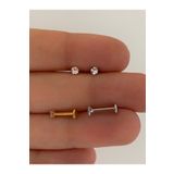 Arescollection Cerrahi Çelik Zirkon Taşlı 2 Li Piercing Küpe Set