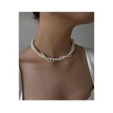 Arescollection KADIN BEYAZ BAROK TARZ ZARİF SARMAL İKİLİ İNCİ KOLYE