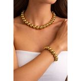 Arescollection LÜX PARLAK İNCİ KOLYE BİLEKLİK SET ( 12 MM )