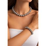 Arescollection LÜX PARLAK İNCİ KOLYE BİLEKLİK SET ( 14 MM )