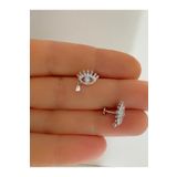 Arescollection zirkon taşlı 1 adet arkası düz önden takmalı damlalı göz tragus kıkırdak lobe uyumlu piercing küpe