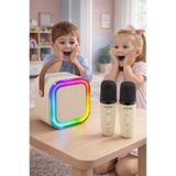 Arfseb 2 Mikrofonlu Karaoke Seti Bluetooth Hoparlör RGB Işıklı Karaoke Mikrofon- Bej