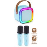 Arfseb 2 Mikrofonlu Karaoke Seti Bluetooth Hoparlör RGB Işıklı Karaoke Mikrofon