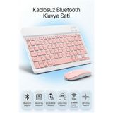 Arfseb Kablosuz Klavye Mouse Seti Telefon Tablet ve PC Uyumlu Wireless Sessiz Slim Tasarım- Pembe