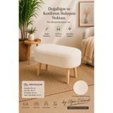 arge demo Gürgen Doğal Ahşap Ayak Kırık Beyaz Welsoft Teddy Kumaş Oval Puf Bench