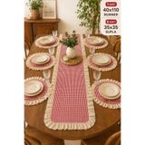 argehome 7 Parça Kırmızı (piti kareli) Pötikare Runner ve 6’lı Fırfırlı Supla Seti