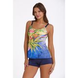 Argento Kadın Lacivert Şortlu Tankini Mayo Çiçek Desenli Askılı Rahat Kalıp C4T4N033600 - 46