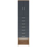 Arges Dolap 2 Raflı 7 Çekmeceli 2 Kapaklı 60X30X243 Çam-Antrasit - Atlas Çam