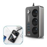 Argesco® Isıya Dayanıklı Termal Akım Korumalı 2 mt 10A 2500W 3lü Priz ve 3 Usbi 21A Uzatma Kablosu