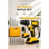 Argesco Mühendislik 24 Parça Çift Bataryalı Şarjlı Matkap Seti 24W Motor ve Otomatik Mil Kilitli Tasarım