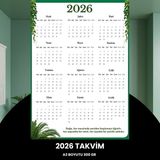 Argesco Mühendislik Takvim 2026 Premium A3 300 gr Dijital Baskı Yeşil Yaprak