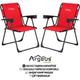Argeus 2 Adet Katlanır Kamp Sandalyesi Seti - Rock Plus - Kırmızı - . - Renkli
