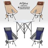 Argeus 4 Adet Katlanır Kamp Sandalyesi ve Alüminyum Masa Seti - Aero Silver - Mavi/Kum