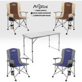 Argeus 4 Adet Katlanır Kamp Sandalyesi ve Alüminyum Masa Seti - Rustic - Elevate Beyaz - . - Renkli