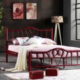 Argimo Orkide Çift Kişilik Başlıklı Yatak Odası 180x200 cm Ferforje Metal Bordo Karyola