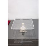 ARGKRİSTAL MADLEN KARE SERVİS VE SUNUM TABAĞI GÜMÜŞ DETAYLI METAL AYAKLI 24X24X14