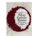 ARHEDİYELİK Gelin Tefi 30cm, İsim ve Tarih Yazılı Yarım Ay Ve Kenar Süslemeli Tasarlanmış Kına Tefi (BORDO)