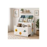 arhomev Montessori Çocuk Kitaplığı ve Oyuncak Dolabı | Tekerlekli Çekmeceli | 3 Raflı | 60x30x70 cm | Beyaz
