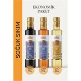 Arı Damlası 3'lü Soğuk Pres Yağ Seti Çörek Otu Susam Keten Tohumu 250 ml x 3 - 750 ml